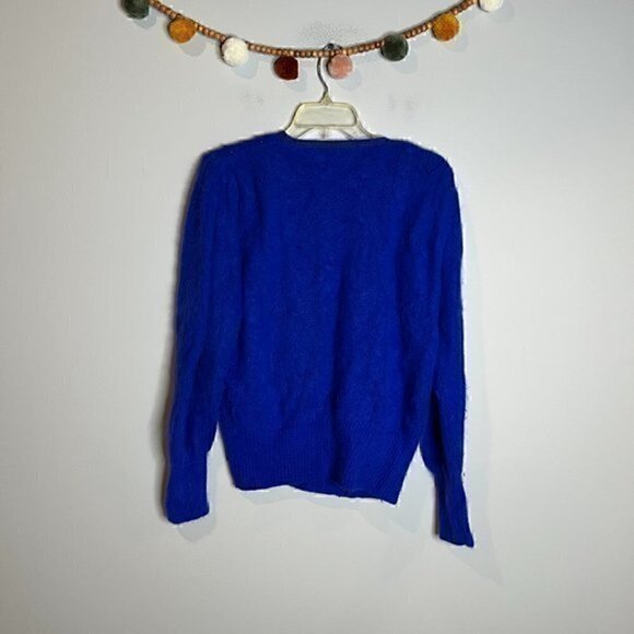 Vintage lamb's wool rabbit hair blend royal blue button cardigan - Picture 5 of 5